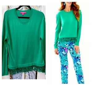 New Lilly Pulitzer Green Marguerite Fringe Sweater Emerald Isle size medium